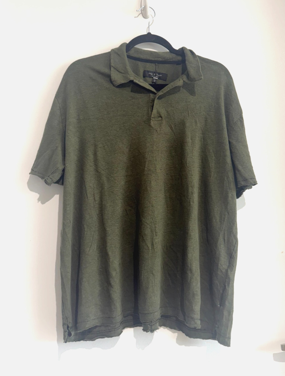 Rag & Bone Men's Classic 100% Linen Johnny Polo Olive green Slub Size-L
